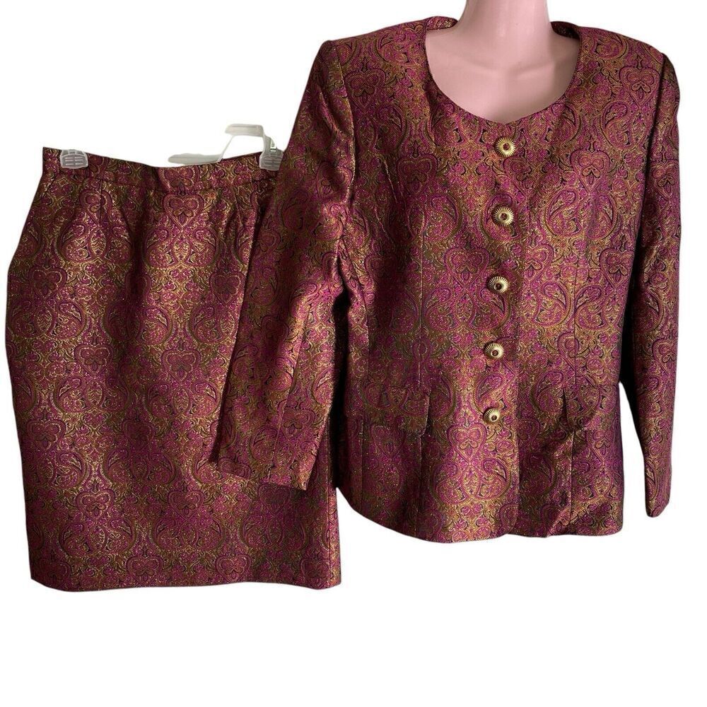 Evan Picone Skirt Suit Women's Size 8 Magenta Pink Gold Formal Business Career